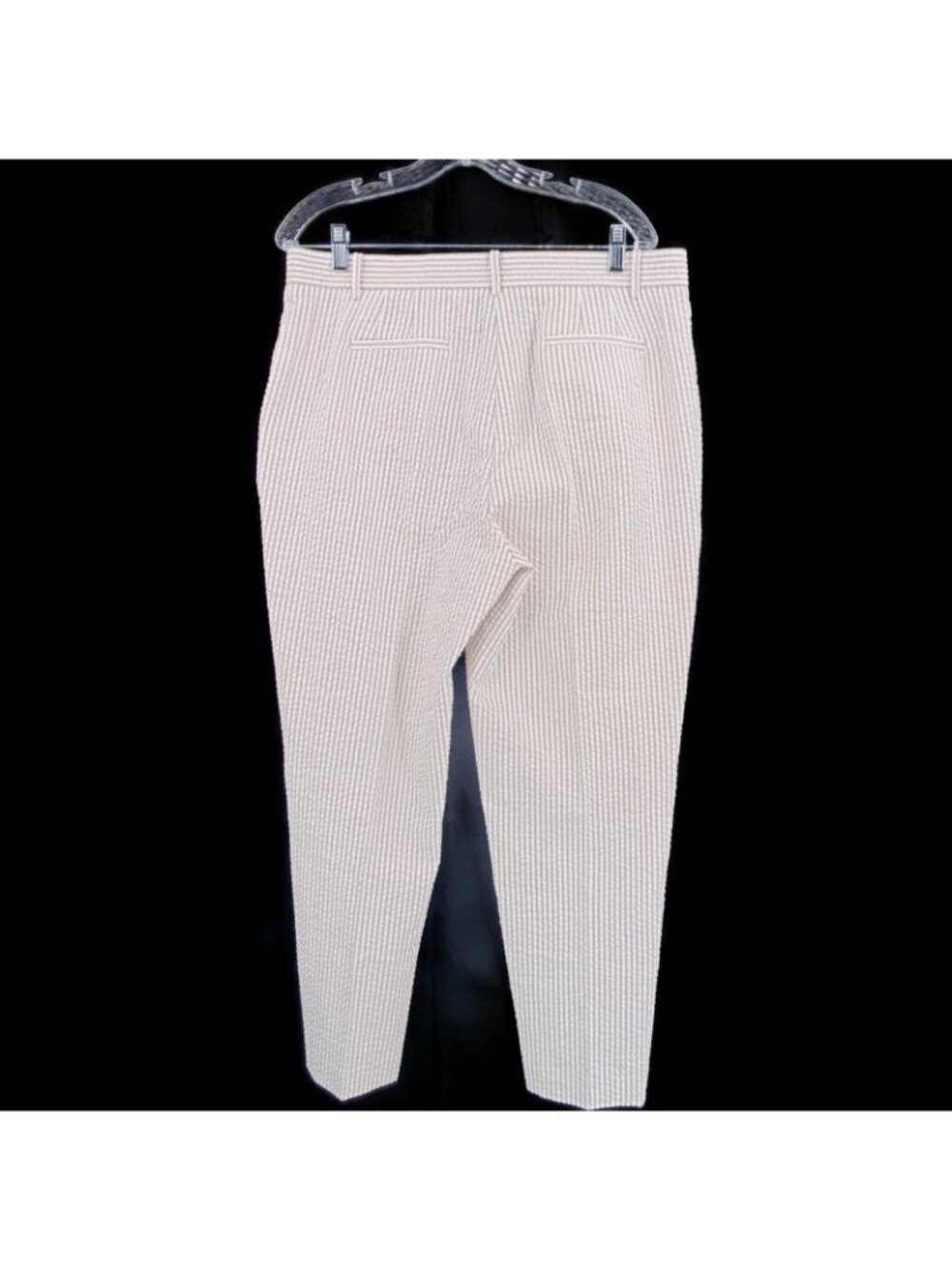 Orvis Womens Tan White Seersucker Pants Size 14 Cotton Flat Front Pockets Crop - Picture 12 of 16